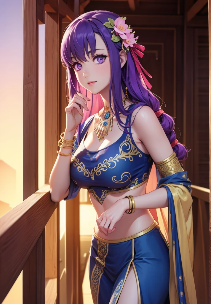 parvati, parvati, long hair, (purple eyes:1.1), purple hair,
BREAK bracelet, flower, hair flower, hair ornament, indian clothes, jewelry, necklace, side slit,
BREAK looking at viewer,
BREAK outdoors,
BREAK (masterpiece:1.2), best quality, high resolution, unity 8k wallpaper, (illustration:0.8), (beautiful detailed eyes:1.6), extremely detailed face, perfect lighting, extremely detailed CG, (perfect hands, perfect anatomy),