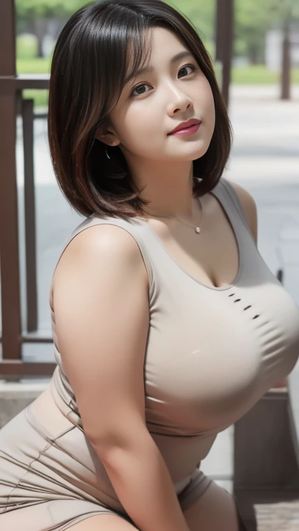 (8K, best quality, masterpiece, Golden Ratio Composition,:1.3, Panoramic view, Full body picture), (40 years old plump Japanese woman in the park), (90 kg obese body), (Wearing a turtleneck :1.2), (Legs close-up), (Black tights), (Snow-white long legs), (Huge breasts), (No upper body exposed), (Cropped pants), (穿着Black tights), Soft face line, Gentle and beautiful, (Silver short hair),