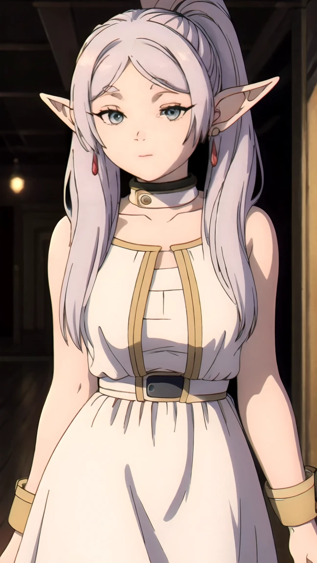 hehehehe®,1 girl,One,elf,White hair,White hair,earrisleeveless dress, nude, White dress,sleeveless dress,bare shoulders,clavicle,ngs,pointed ears,long hair,Ponytail,green eyes,ponytail,parted bangs,thick eyebrows,nsfv,,split,nsfv, 20 years,young woman,Beautiful finger,beautiful long legs,beautiful body,Beautiful нос,Beautiful character design, Perfect eyes, perfect face,expressive eyes,
I look at the viewer,
official art,чрезвычайно подробные обои CG Unity 8k, perfect lighting,colorful, Bright_Front_face_Lighting,Shiny skin, 
(masterpiece:1.0),(best_quality:1.0), сверхa high resolution,4K,ultra detailed,
photo, 8 K, HDR, a high resolution, absurdity:1.2, Kodak portrait 400, granularity, blurred background, hips:1.2, lens flare, (Bright_color:1.2), (Beautiful_face:1.5),(narrow_waist), ,nsfv,, Exquisite visual effects, a high resolution,masterpiece,best quality, beautiful breasts, big breasts, big , 21, adult