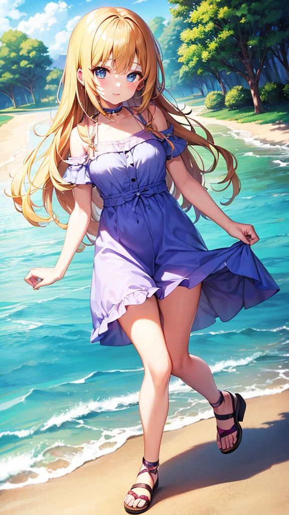 Beautiful anime girl, young, summer vacation lookbook