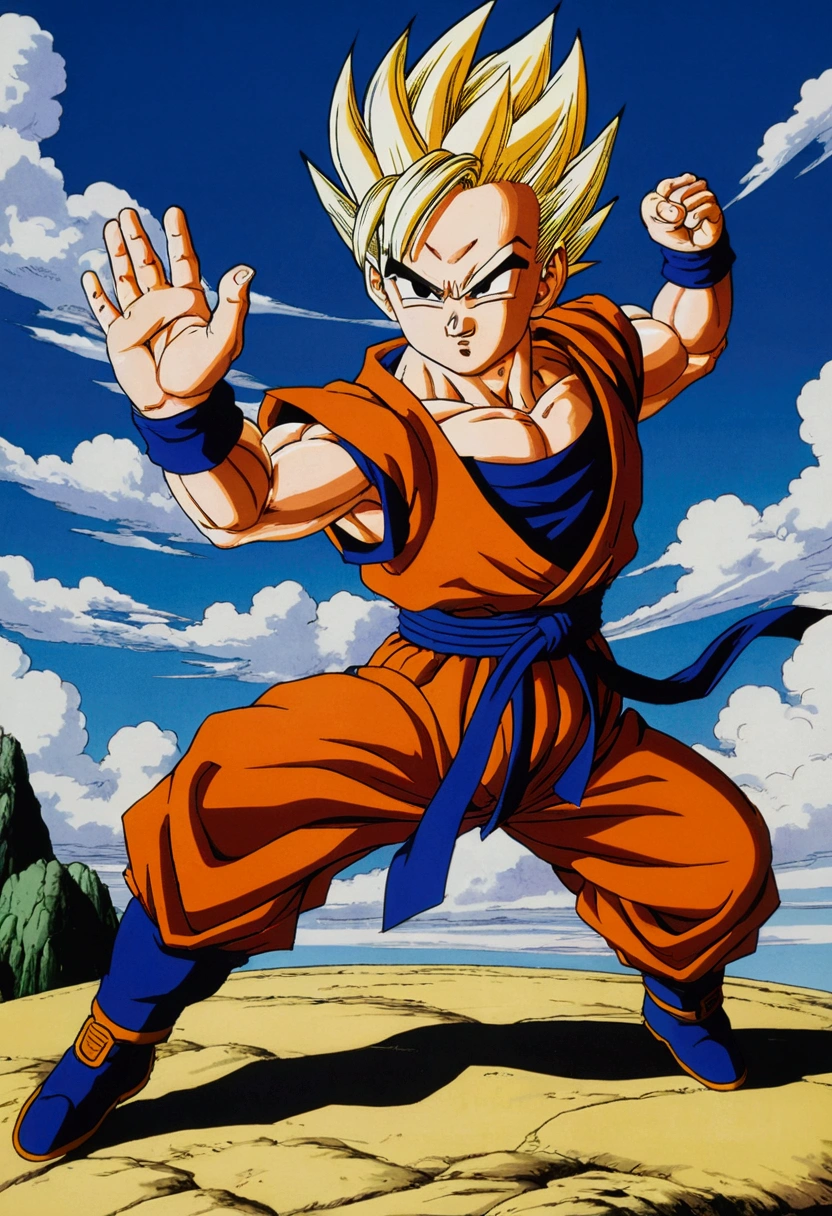 Gohan releasing his fighting power, made by Akira Toriyama