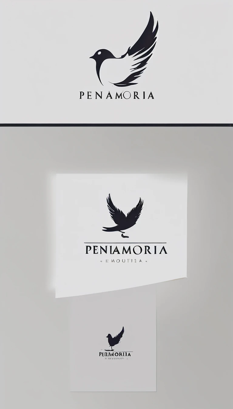 A minimal, modern, simple, cinematic logo design for the brand “Penamemoria". Create a modern, minimalistic, high-quality, logo of a feather and a bird