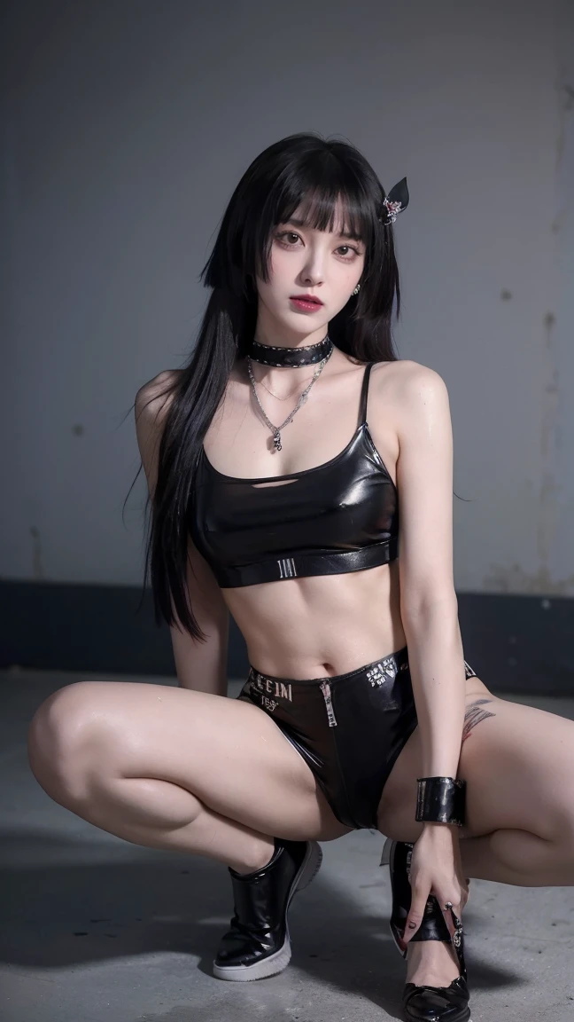 (masterpiece), best quality, HD, 4K, perfect face, black hair, leaked cum, socks, drunken eyes, hetero, torned dirt leather Jacket, hairband, black long messy hair, arrogant assassin, collarbone, prostitution, muscular, knee, ABS collarbone, dirty booty, shoes, sweaty, cums dumped, wet dirty pulll leggings leather, wet tight, sticky, horny, skinny body, hot, sweats, slum background, bitch, clothed sexually, nipples, glowing red eyes, after sex, Saliva lips, KPop idol, free sex, hell, whore prostitute, breasts, drugs, tags necklace, piercings, tally, fuck finger, bracelets, jewellery, navel piercings, legs tattoos, jewels, anklet, buds, lips, drugged, addict junkies, chains, mud dirty, holding syringe, heart-shaped pupils, full-face blush, smiles, happy, scar on skin, humanity, pills syringe on floor, sick, lips piercings, goth, eyelashes, legs, mindbreak, latex bloody, bloods, holding katana sword