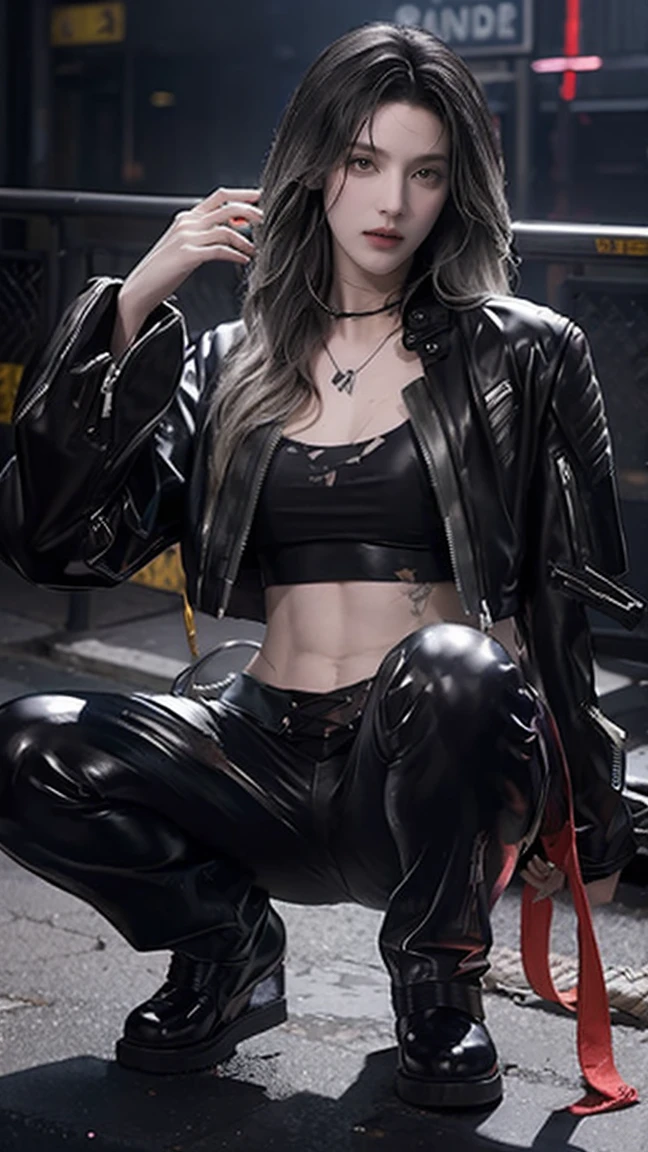 (masterpiece), best quality, HD, 4K, perfect face, black hair, leaked cum, socks, drunken eyes, hetero, torned dirt leather Jacket, hairband, black long messy hair, arrogant assassin, collarbone, prostitution, muscular, knee, ABS collarbone, dirty booty, shoes, sweaty, cums dumped, wet dirty pulll leggings leather, wet tight, sticky, horny, skinny body, hot, sweats, slum background, bitch, clothed sexually, nipples, glowing red eyes, after sex, Saliva lips, KPop idol, free sex, hell, whore prostitute, breasts, drugs, tags necklace, piercings, tally, fuck finger, bracelets, jewellery, navel piercings, legs tattoos, jewels, anklet, buds, lips, drugged, addict junkies, chains, mud dirty, holding syringe, abused, smiles, happy, scar on skin, humanity, pills syringe on floor, sick, lips piercings, goth, eyelashes, legs, mindbreak, latex, vaginas, pulled clothes