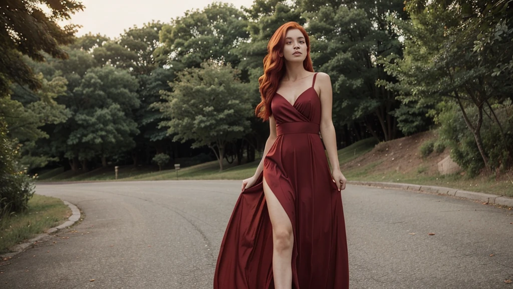 Beautiful girl with red hair and a long dress