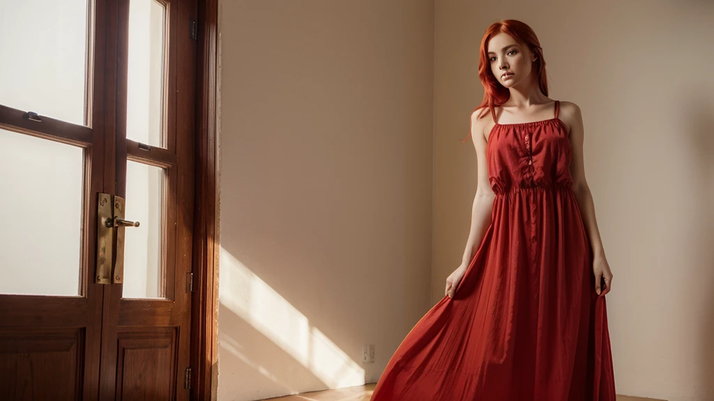 Beautiful girl with red hair and a long dress