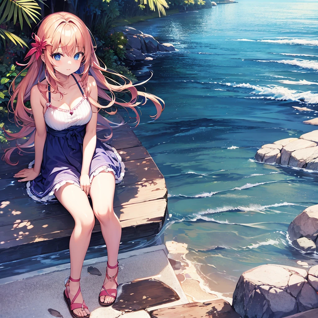 Beautiful anime girl, young, summer vacation lookbook