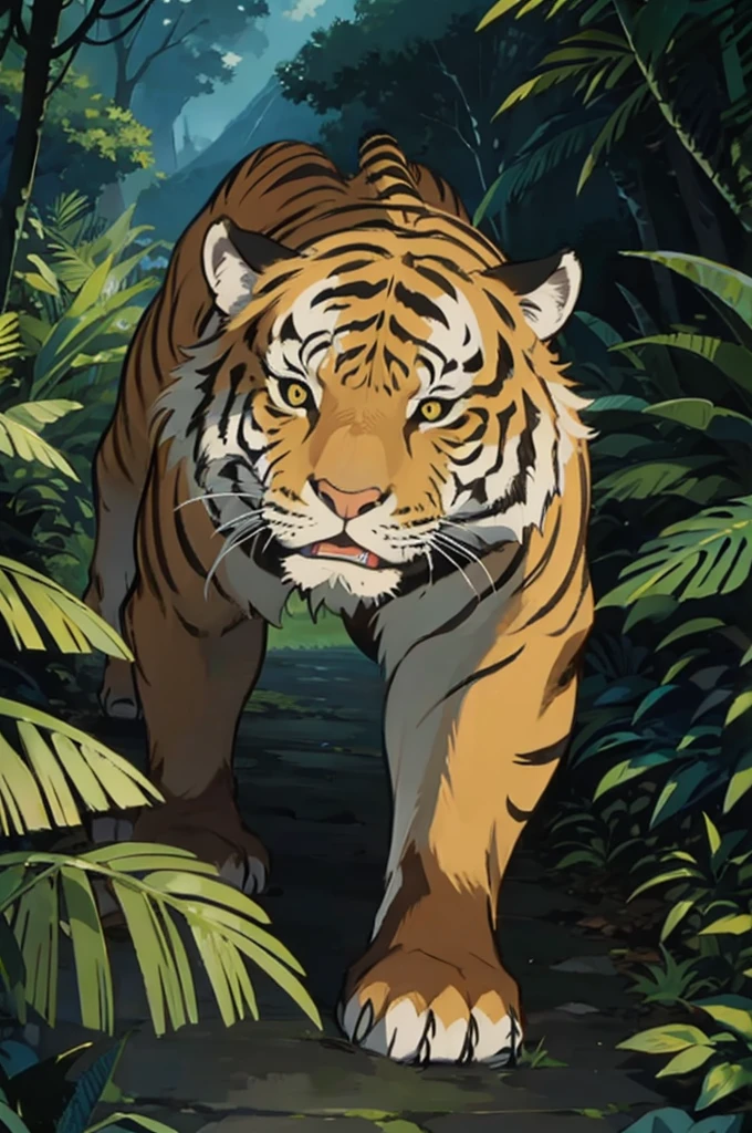 a majestic tiger attacking, anime