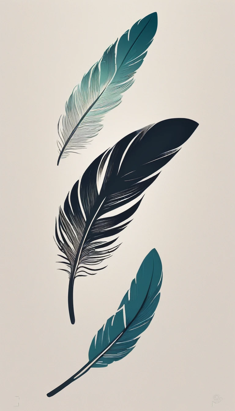 A minimal, modern, simple, cinematic logotype for the brand Penamemoria. The logotype must be a simple Memory Feather. Icon of a unique dreamy feather. The logo must convey a sense of music, stories and dreams. Logo design impressed on a book cover. Minimalistic logo and icon