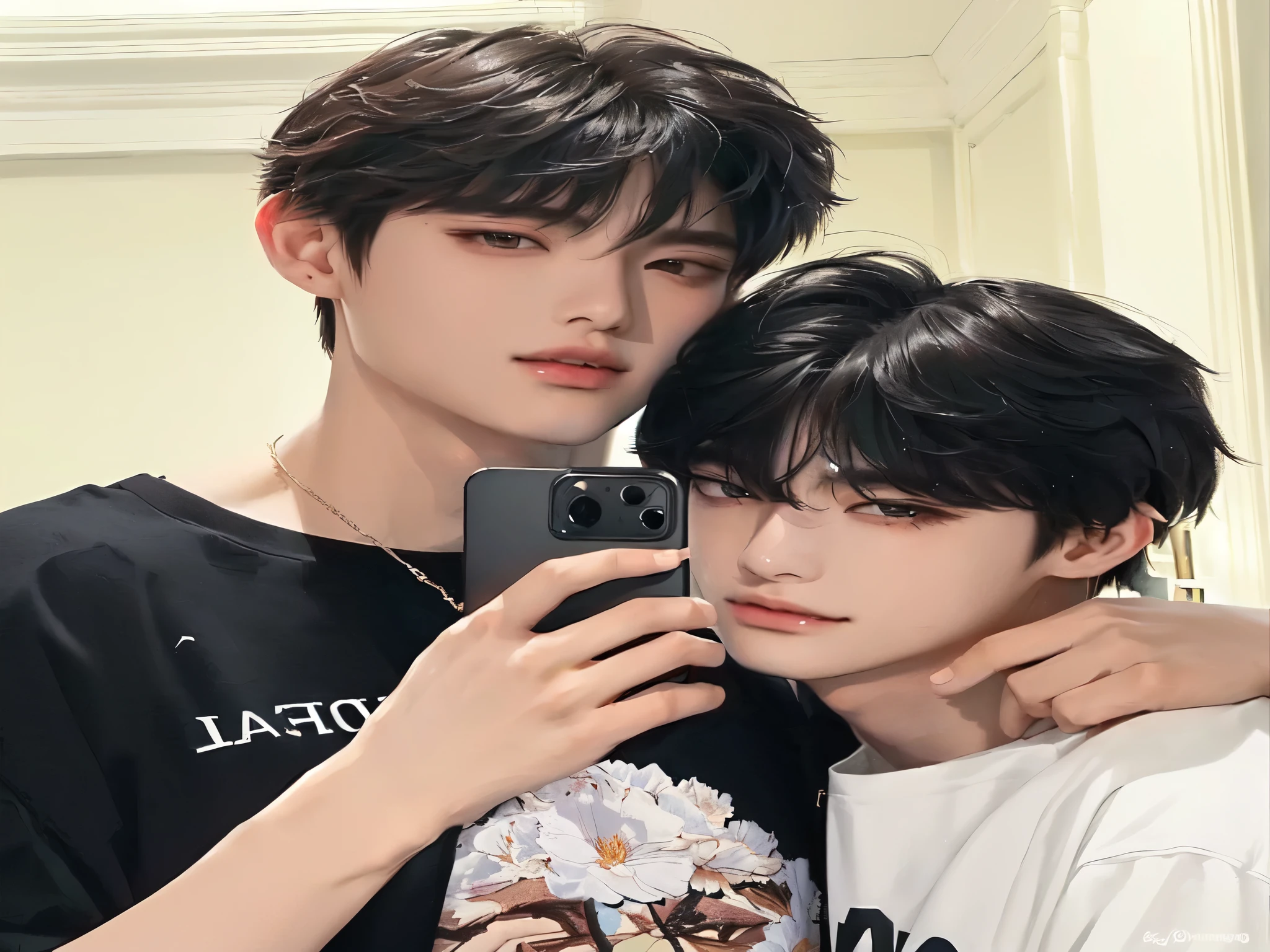 there are two young people taking a selfie in a mirror, Cai Xu Kun, Jinyoung Shin, 1 7-year-old boy with a thin face, Kim Doyoung, sometimes ulzzang, Yanjun Chengt, handsome boys, gunwoo kim y j.Dickenson, alessio albi and shin jeongho, Sha Xi, TaeJune Kim, Taekook, kim taehyung, JEON JUNGKOOK, BTS, Idol, Kpop idol, korean male