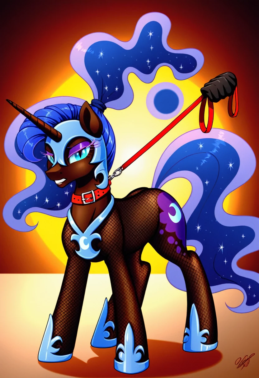 Pony  sad   nightmare moon in   in fishnet tights  b  night club walks on a leash