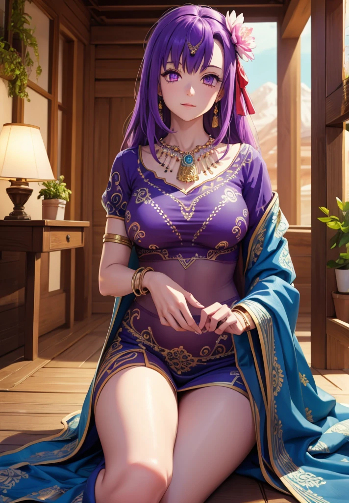 parvati, parvati, long hair, (purple eyes:1.1), purple hair,
BREAK bracelet, flower, hair flower, hair ornament, indian clothes, jewelry, necklace, side slit,
BREAK looking at viewer,
BREAK outdoors,
BREAK (masterpiece:1.2), best quality, high resolution, unity 8k wallpaper, (illustration:0.8), (beautiful detailed eyes:1.6), extremely detailed face, perfect lighting, extremely detailed CG, (perfect hands, perfect anatomy),