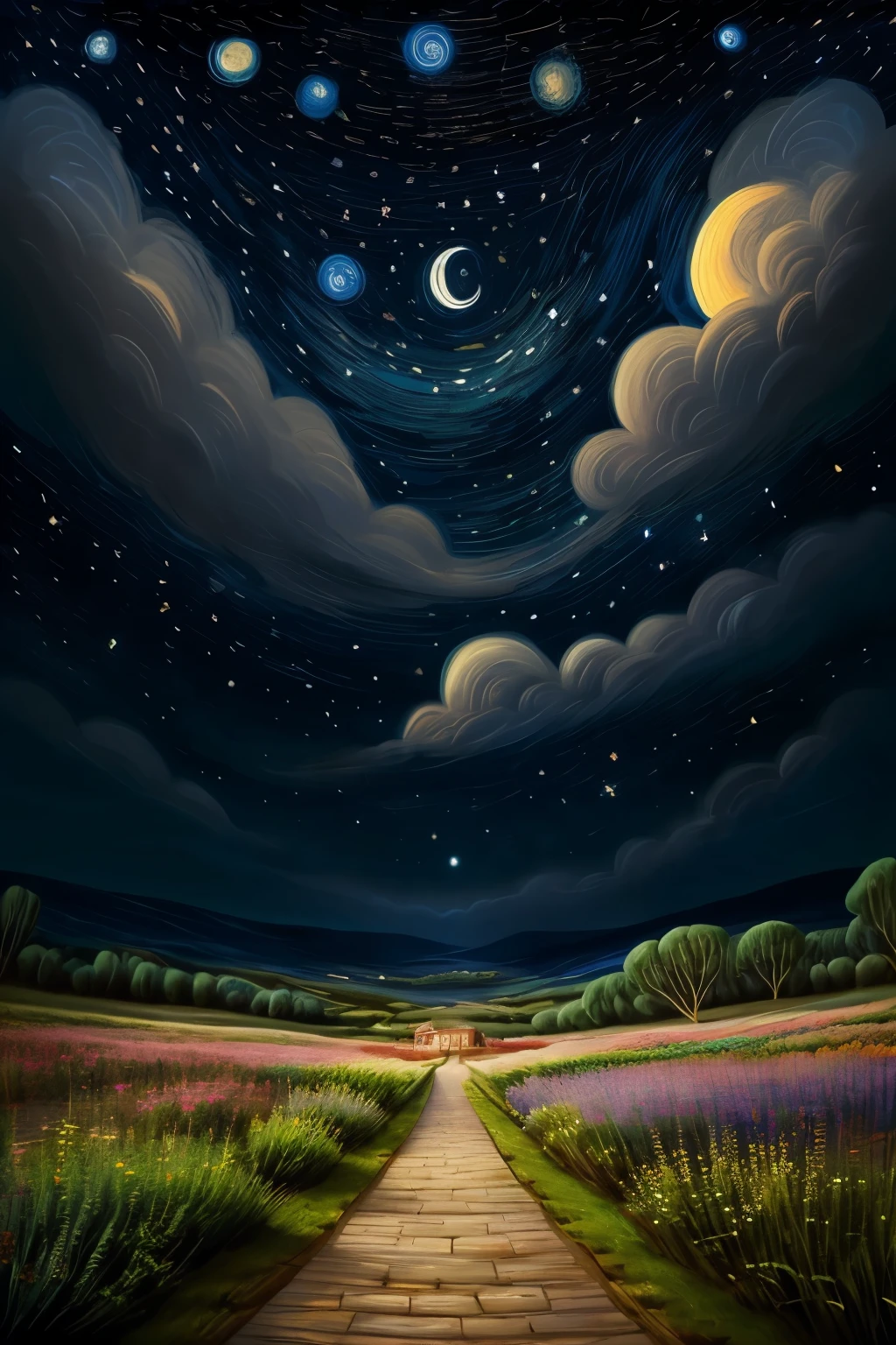 ((Best Quality)), ((masterpiece)), (detailed), blue clouds in the starry night animated disney type
