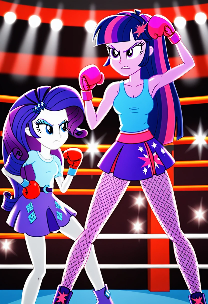 Eqg angry Twilight sparkle at a school in  in fishnet tights  boxing rarity in ring 