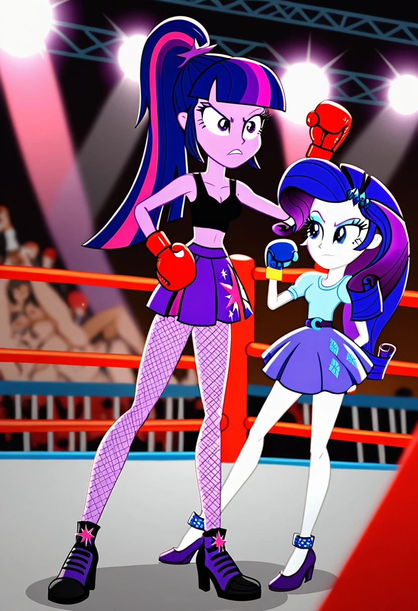 Eqg angry Twilight sparkle at a school in in fishnet tights boxing rarity in ring