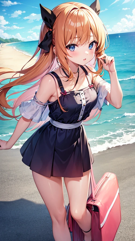 Beautiful anime girl, young, summer vacation lookbook