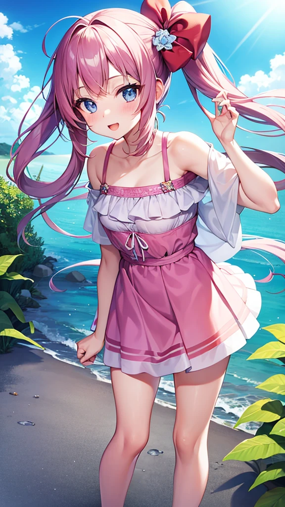 Beautiful anime girl, young, summer vacation lookbook
