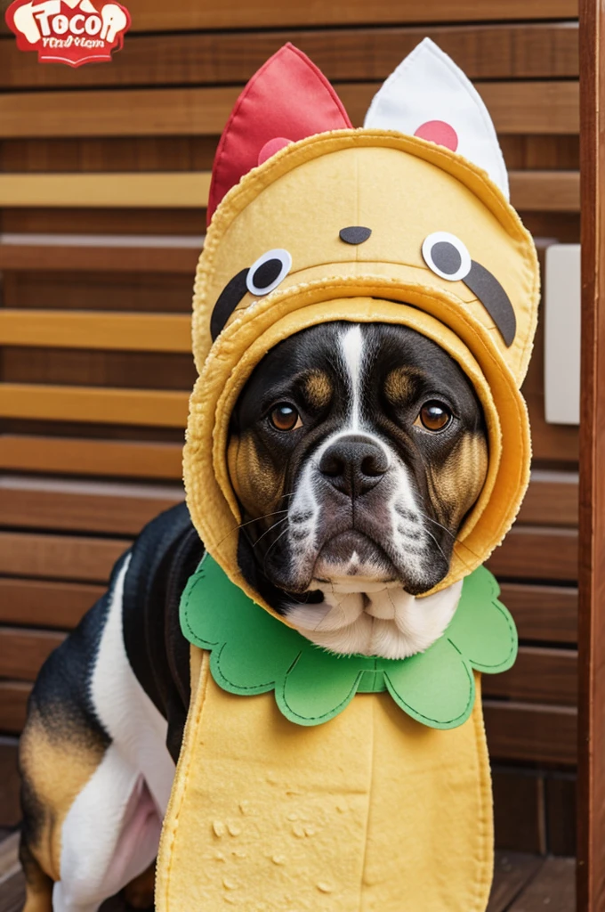 Create a caricature of a dog in a taco costume