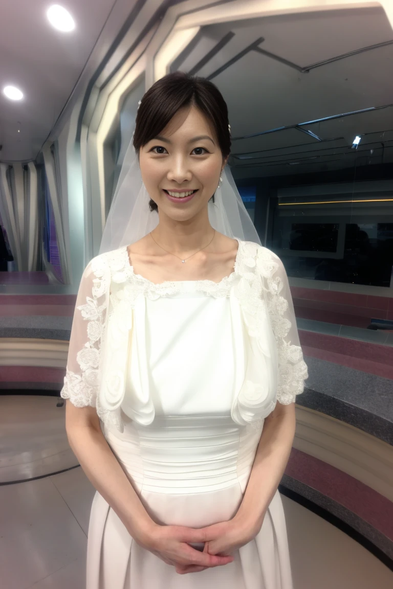masterpiece, top quality, highly detailed, highly detailed skin, perfect anatomy, (1 Japanese mature woman ,slutty bride), (alone), 50 years old, ((bridal veil)), (( large breasts with significant droop, huge areola)), ((mature female))), church with stained glass , viewer