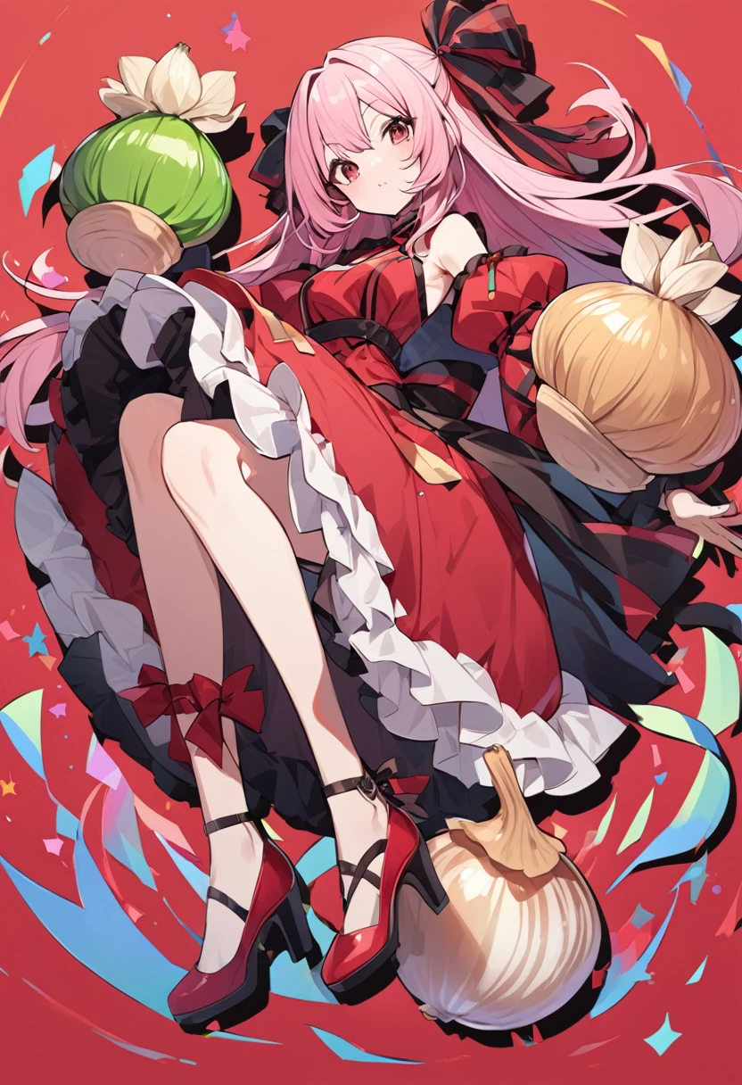 AnimeMoomin、Onion head、girl、Ribbon Pink、Red clothes、High heels