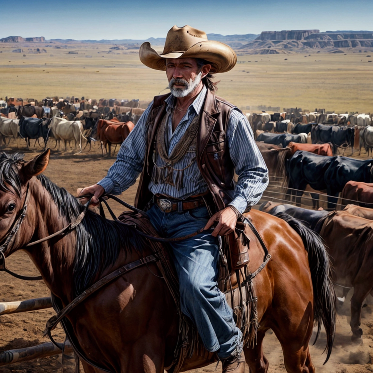 Cowboys surrounding a cattle drive,From the sky,