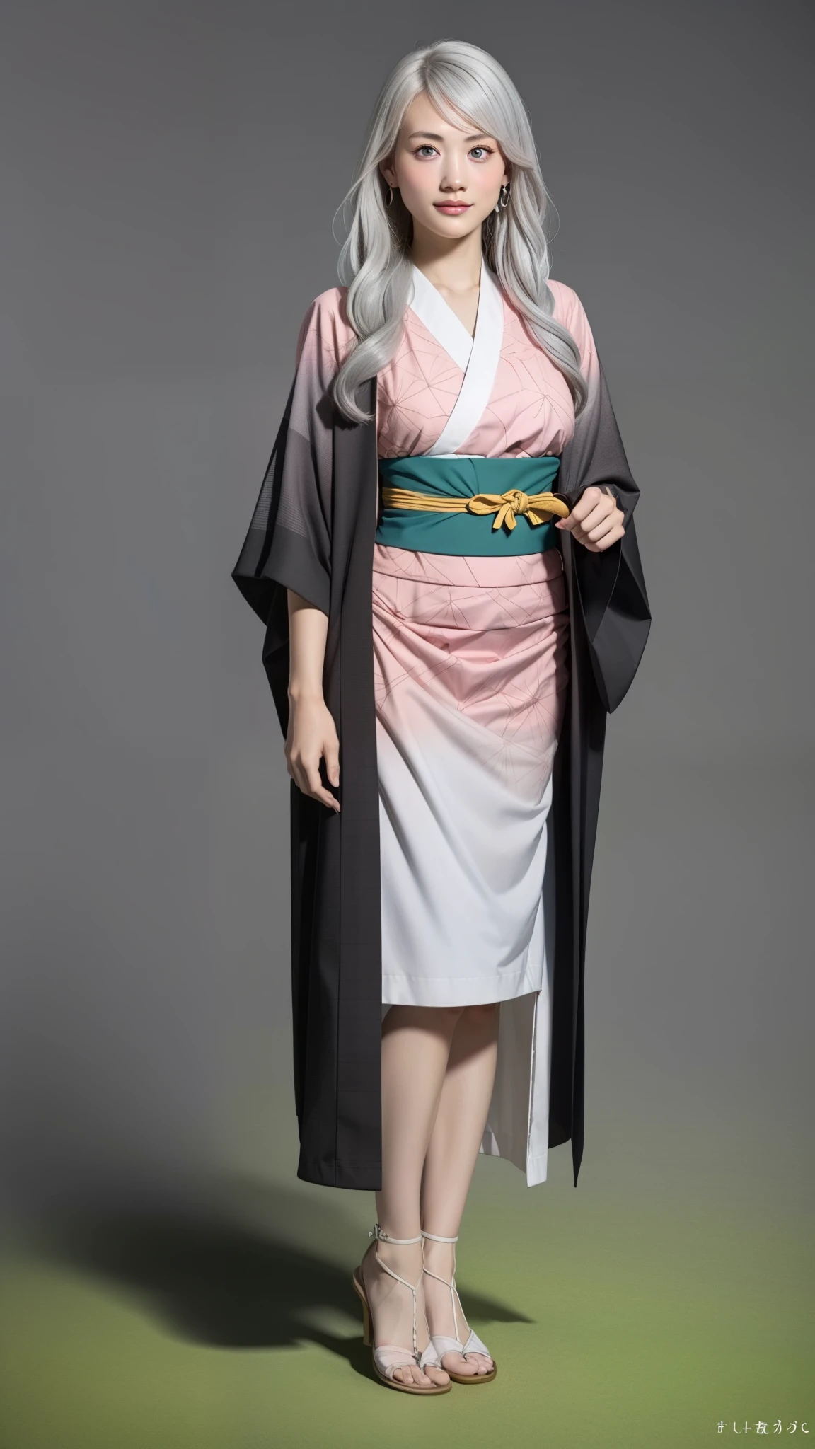 Cute Japanese female, (), (Very cute face), White moist skin, (Pink bright eyes: 1.4), (Full body: 1.4),
BREAK,
(Very beautiful berserker: 1.3), (Kicks: 1.2),
BREAK,
Earrings, Short length, (Black grass tattoo on body: 1.3),
BREAK,
(Cute kimono: 1.2), (Black haori: 1.2), (Crowded),
BREAK,
(Super long hair), (Light gray hair: 1.4), (Gradient hair: 1.3), (Red tips: 1.3),
BREAK,
(Realistic: 1.3), Masterpiece, Perfect lighting, (Ultra high resolution), (8K), (Very detailed: 1.4), (Full body: 1.4), (Symmetrical: 1.2), (One shot), (Kicks: 1.2),
BREAK,
(Big Japanese city: 1.2), (Crowded),