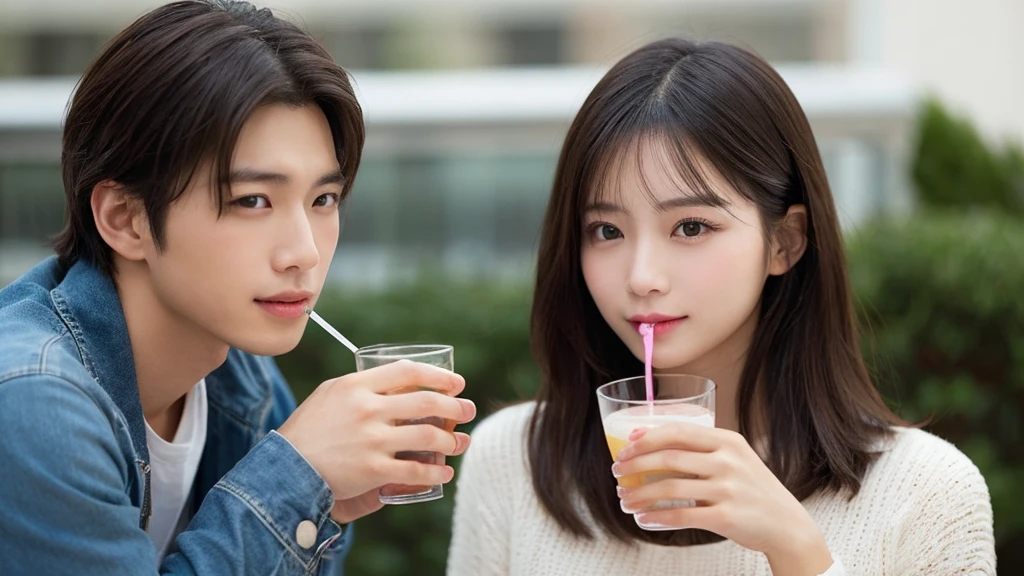 A woman makes a man drink white saliva、Asian、Handsome Men and Beautiful Women
