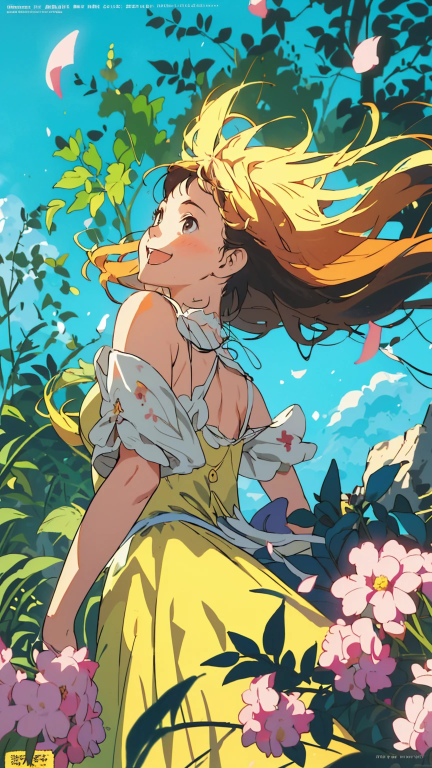 Affordable design, Clear lines, High Sharpness, (Highest quality,8k,Perfect sharpness,Ultra fine,High resolution,masterpiece:1.2), Perfect Anatomy:1.5, Official Art, Illustrations that tell a story, (Whitish background:0. 9)、Body Positivity、多Mr.な身体表現、(Random and energetic poses)、Perfect beauty、Perfect beautiful face、Strong winds、A rich expression、Dynamic composition、smile、Golden ratio composition、colorful、((Mr.々Different angles and perspectives))、Anime Art、(Mini dress)、(Overcoming stereotypes)、 Glowing Skin、(Natural beauty)、smile、Bangs、(Soft and flowing hair)、(countryside)、(Nostalgic atmosphere)、Show off your thighs、(Playful and carefree)、(多Mr.な民族のキャラクター)、(innocent attitude)、(Sunny atmosphere)、(The skirt flutters wildly in the wind)、(Bright colors)、Beautiful Eyes、(Embarrassing)、Braided Hair、Summer Scene、Smiling among flowers、Fashion magazine cover、Angle from behind、Angle from below、