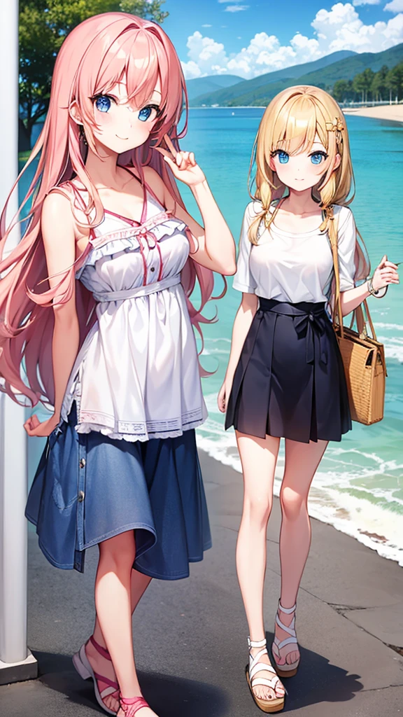 Beautiful anime girl, young, summer vacation lookbook