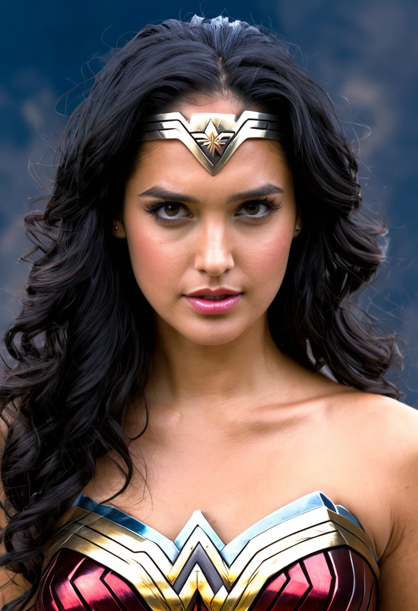 Very close up,(((Diaema wonder woman)))(((wonder woman))),(((Adria Arjona))),(((long black hair))),(((With part of his head shaved))),bajo el manto de la Guerrera amazona wonder woman))),(((Front images))),(((Splash color images))),(((Traje Man Of Steel Movie))),(((long black hair))),(((With part of his head shaved))),(((long black hair))),(((Diaema wonder woman))),(((Tiara wonder woman))),(((front face images))),(((Tiara wonder woman)))
