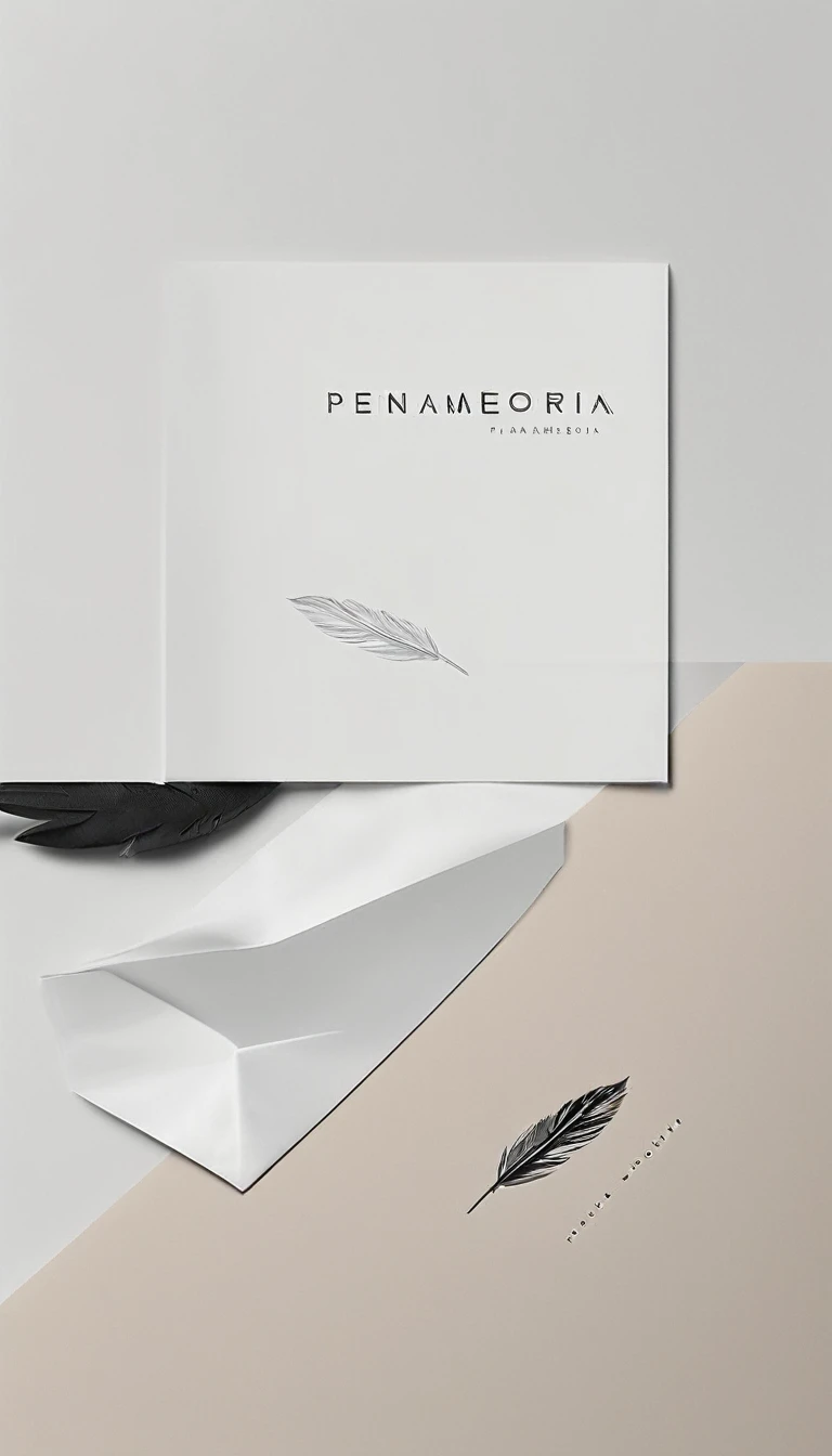 A minimal, modern, simple, cinematic logo design for the brand “Penamemoria". Create a modern, minimalistic, high-quality, logo of a feather that convey a sense of memories and dreams