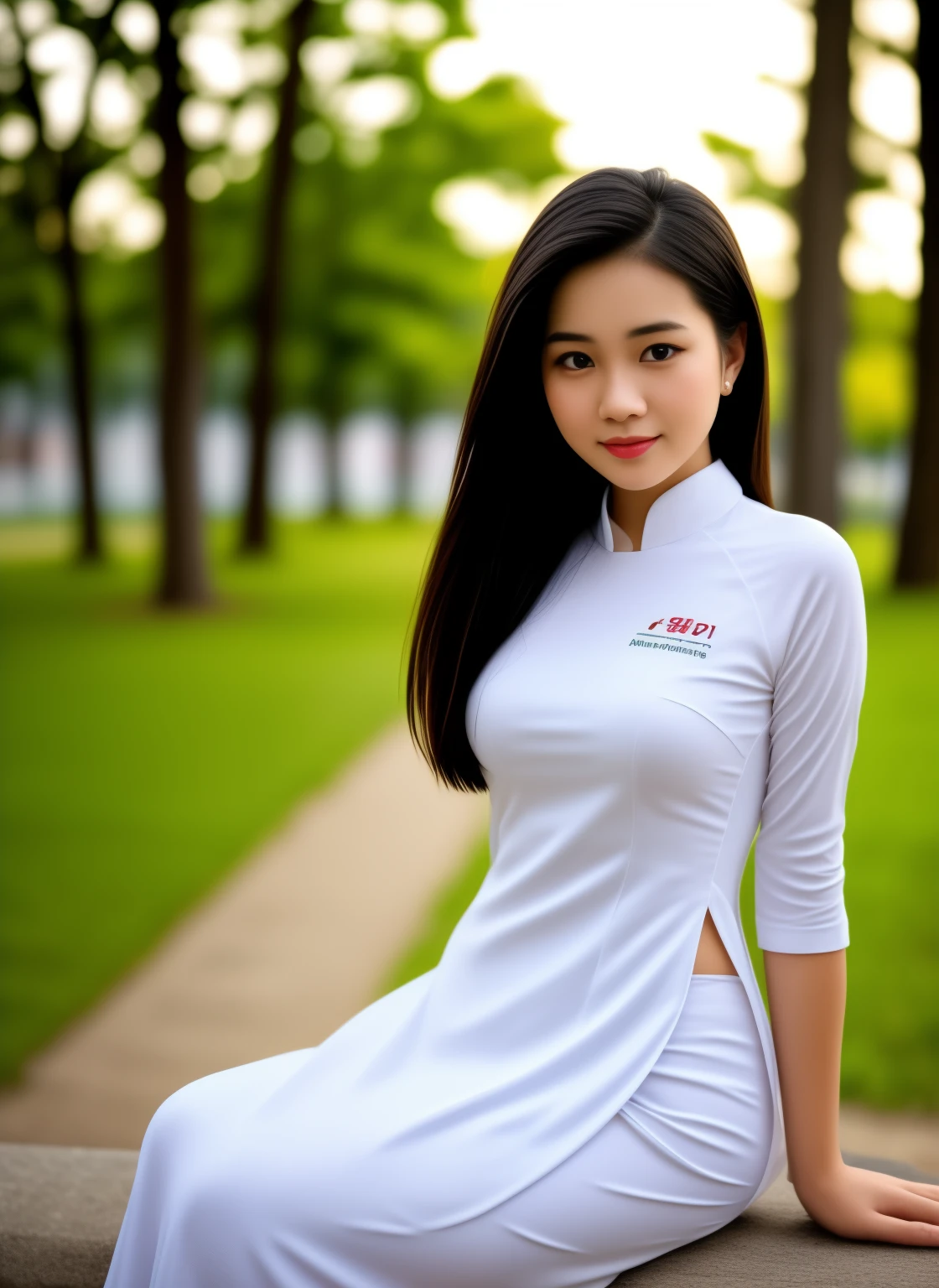 Raw photo , 1 girl  ,Wearing white traditional uniform, Vietnam school girl , black hair , professional photographer, (hdr:1.4), masterpiece, ultra-realistic 8k, perfect artwork, intricate details, cute face, award winning photograph, (Best quality, 8k, 32k, Masterpiece, UHD:1.3) ,