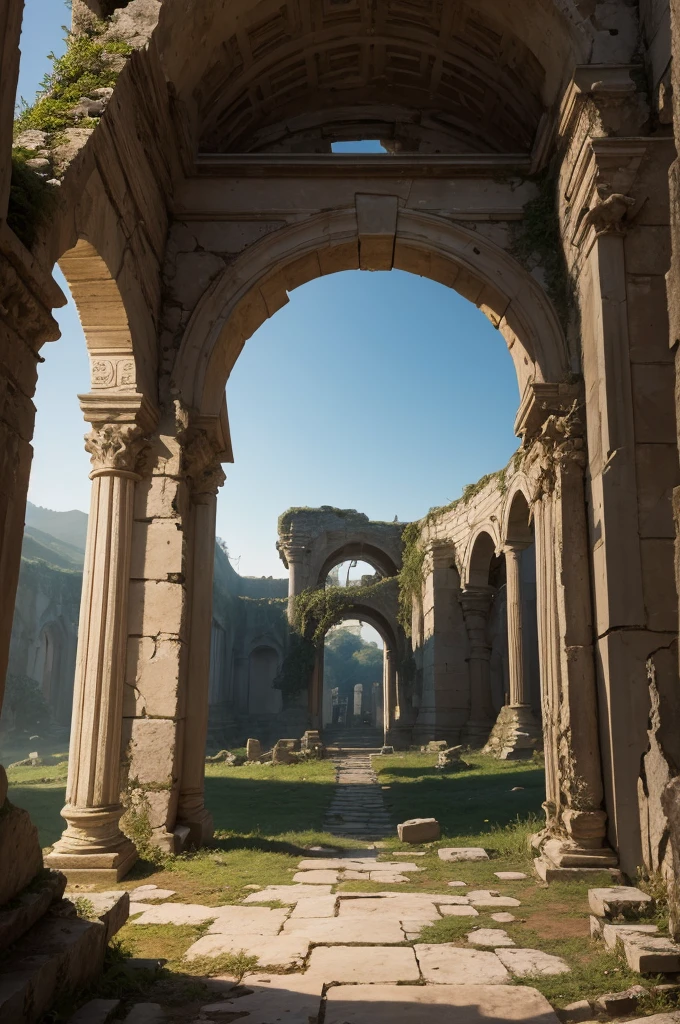 A sentence written with ancient stone letters written "arcadia in ruins"