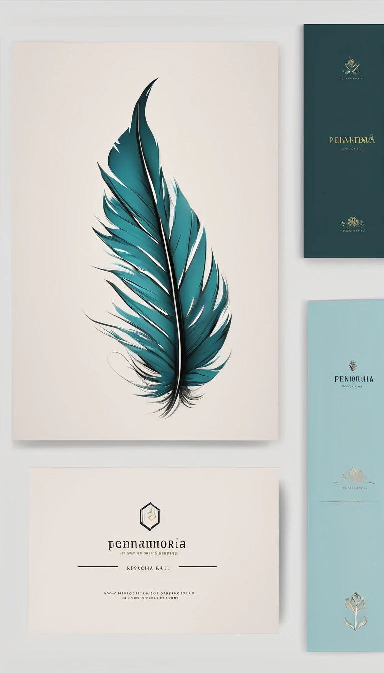 A minimal, modern, simple, cinematic logo design for the brand “Penamemoria". Create a modern, minimalistic, high-quality, logo of a memory feather. The logo must be convey a sense of dreams, stories, memories, music and imagination.