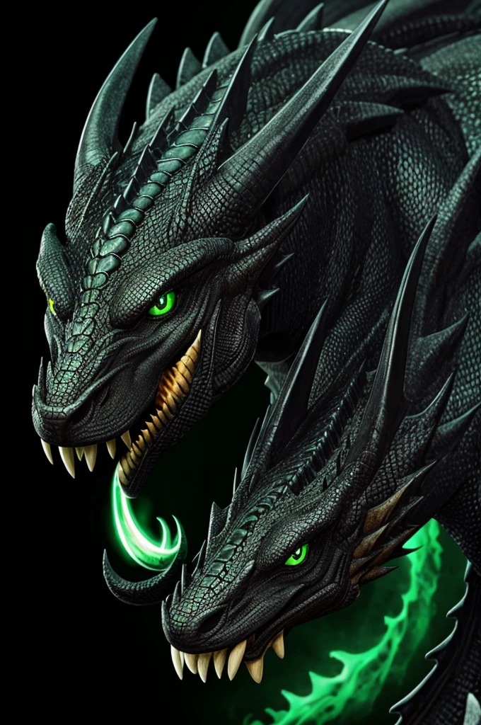 black dragon with green eyes
