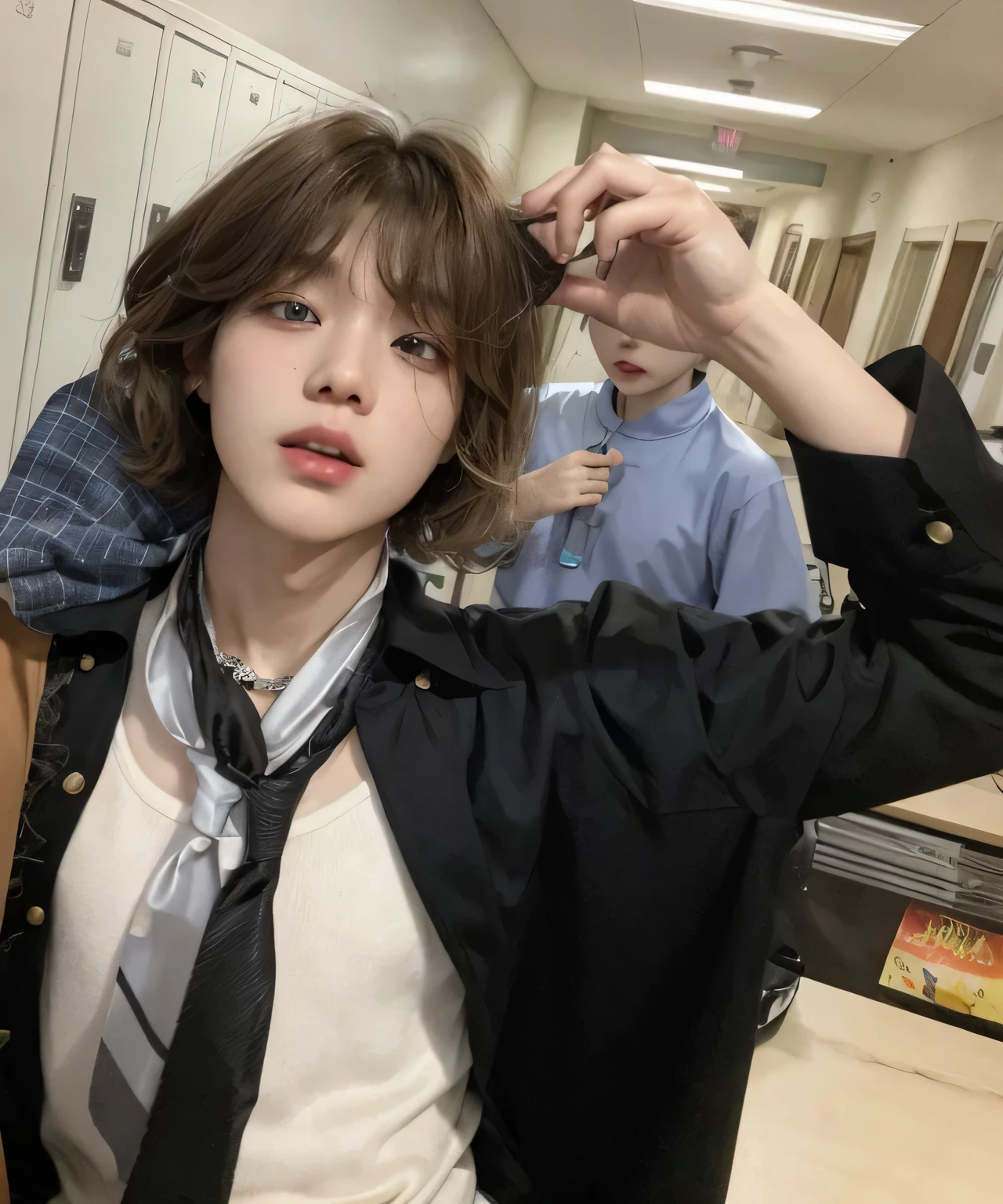 Arafa woman with blonde hair sitting at a table, jung jaehyun, adorable and pale korean face, ulzzang inteligente, Kim Doyoung, with short hair, jossi do blackpink, Hong Jun Hyung, Tae June Kim, ulzzang, the hime cut, Jaeyeon Nam, xqc, park jimin, short platinum hair tomboy