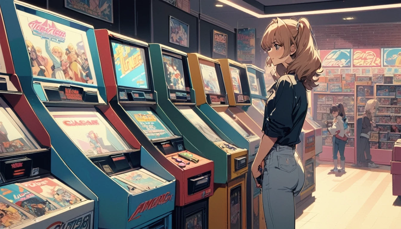 Highest quality,1980s American Casual Girl,Horizontal isometric arcade game, 80's video store, Games from the 1980s