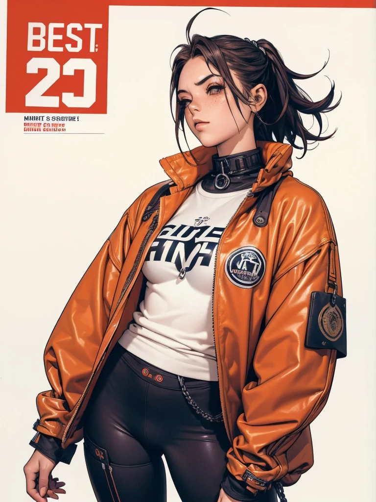 (((best qualityer))), (((manga strokes))), (((Messy punk hair, long and colorful))), (((freckles))), uma Kizi jovem muito bem vestida com roupas modernas de inverno, wide pants with red and black zig-zag pattern, top gift vertical stripes, short jacket with dark fur collar, beautiful and expressive face, slightly-smile, big eyes with long black eyelashes, heavy make-up, chains and zippers spread across clothes, contrasting colours, pose de atitude, hair with a modern and futuristic cut, urban game poster art, dramatic camera angles, graffiti art elements in the background, design mixing contemporary and retro by Shepard Fairey, (((cowboy shot))), (((best qualityer: 1.4))), (Unbeatable masterpiece), (hiper HD),(CG 8k hyper-realistic), Kizi, (((standing alone))), pirralha violent, (((14歳))), sexly, pose de atitude, work of art, post-apocalypse, (((manga style))), bounty hunter, violent, Manic, the way you want, slenderbody, thin but strong, perfectbody, roupa moderna, advanced technology, neon, sleeves with vertical striped pattern, neutral background, (( cowboy shot )). intricate visual