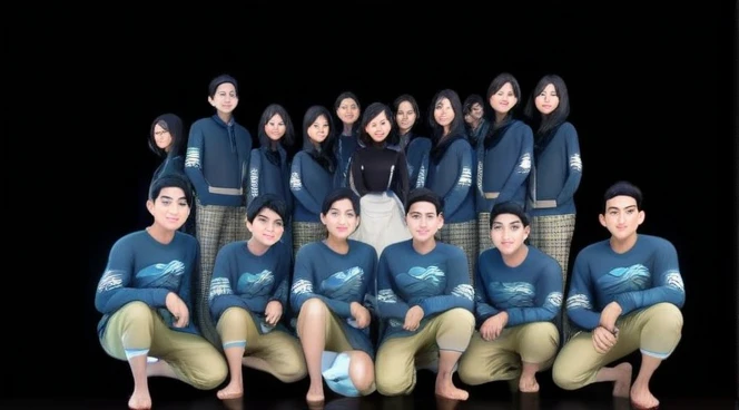 Create a 3D animation of a cartoon caricature with a big head. a beautiful 19 year old Indonesian woman. She has short black pixie cut hair. His face is oval with smooth lines, thick and neat black eyebrows, normal eyes, a small, sharp nose, and thin lips with a wide, friendly smile. He wore a yellow tank top. Gradient blue background with professional lighting. masterpiece, top quality, highly detailed skin and face, ultra-realistic, high definition, studio lighting, sharp focus, 2/3 body angle, Concept Art, 3D rendering.