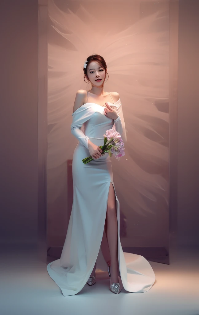 masterpiece,best quality,ultra-detailed,1girl,moon,glass,white dress,full body,pink flower,