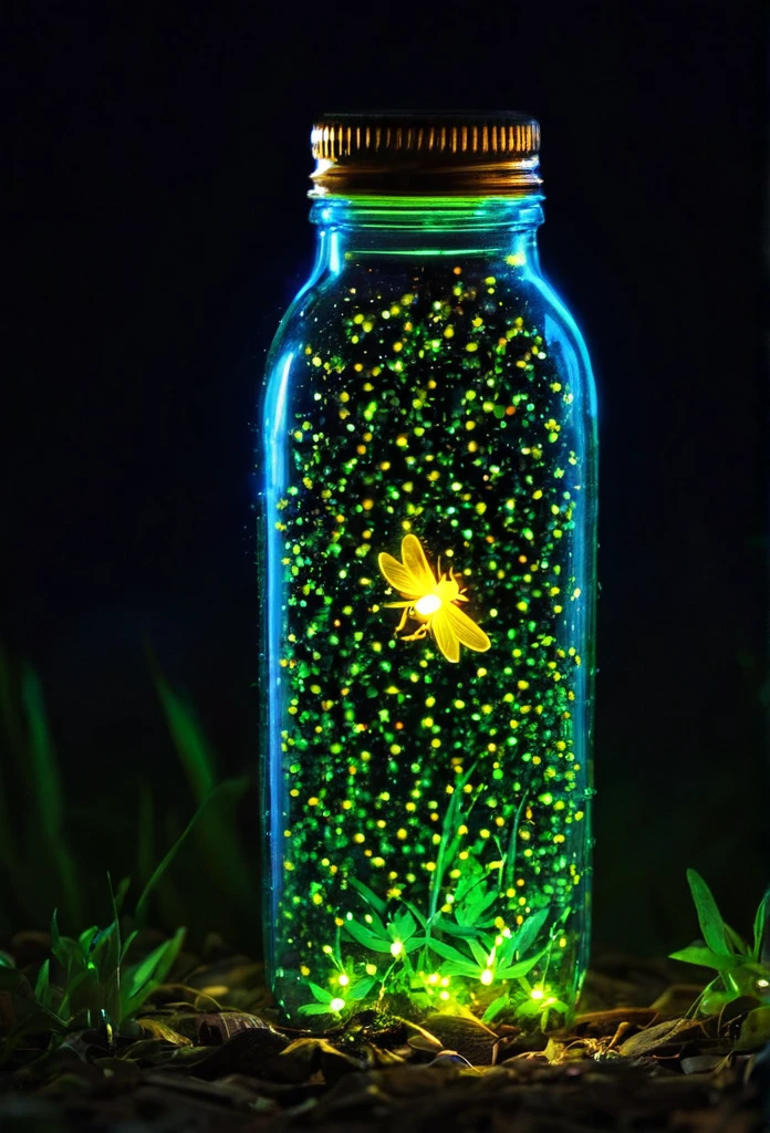 Glowing object A glass bottle filled with fireflies