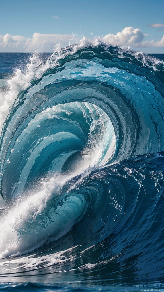Create a fine sea wave with blue background 
