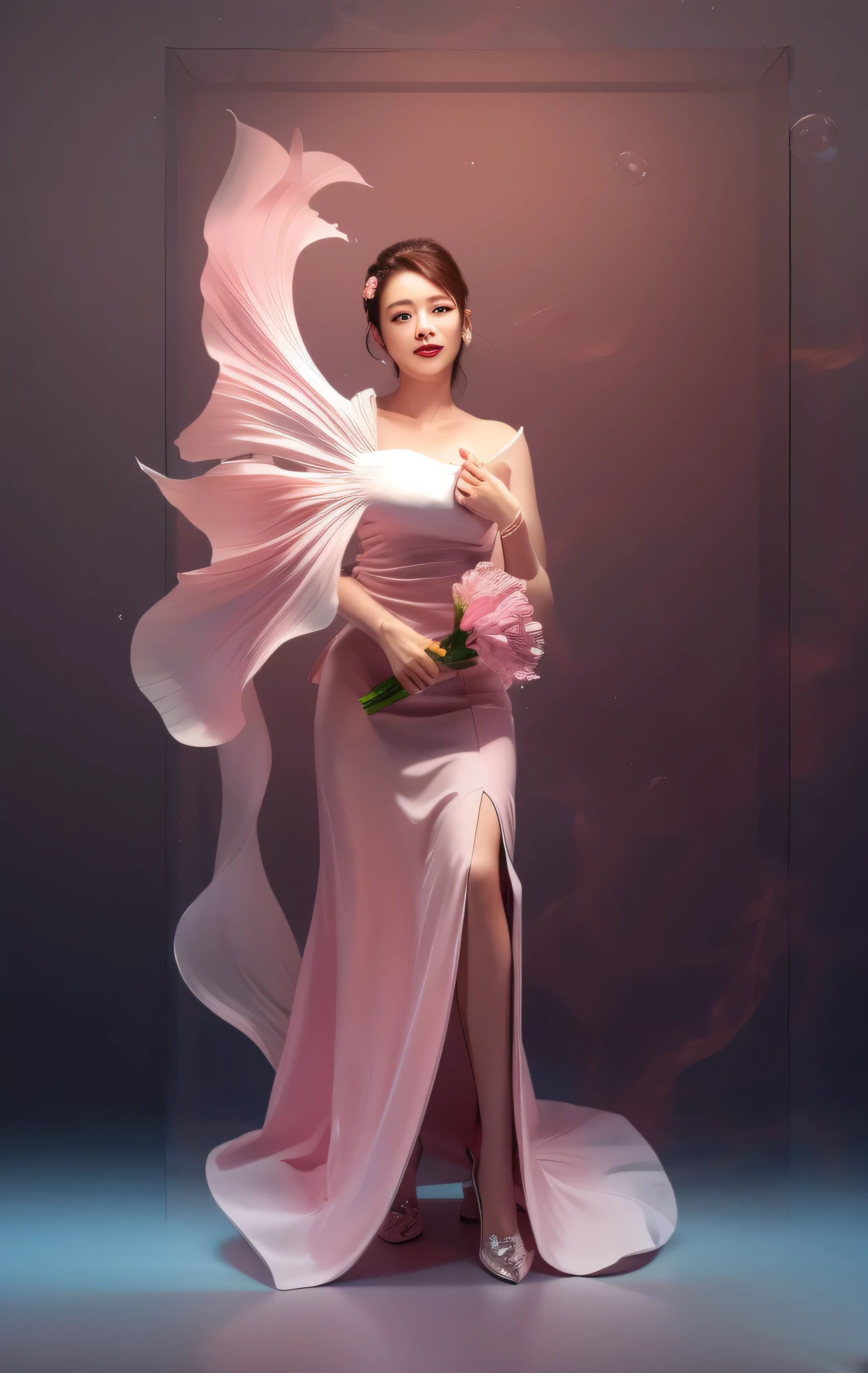 masterpiece,best quality,ultra-detailed,1girl,moon,glass,white dress,full body,pink flower,