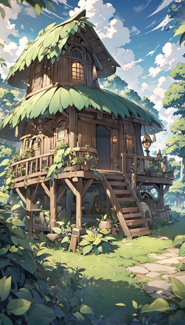  background, outside, cloudy, leaf house, forest