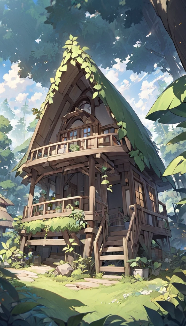  background, outside, cloudy, leaf house, forest