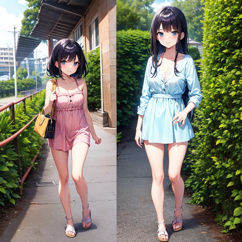 Beautiful anime girl, young, summer vacation lookbook