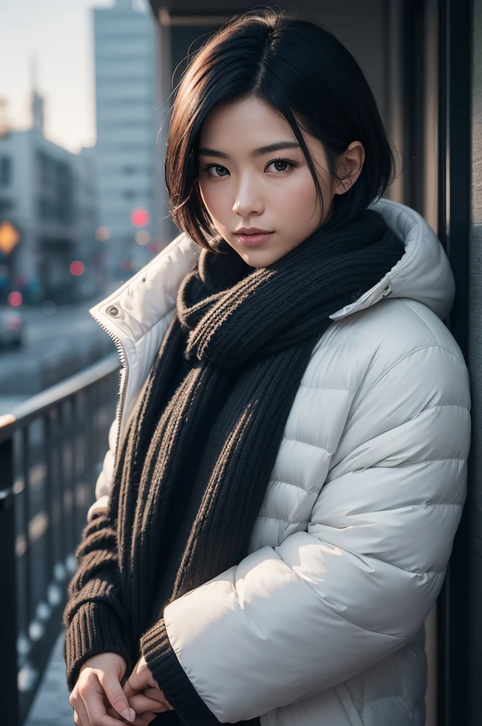 professional portrait photograph of a gorgeous 28-year-old man, half Japanese and half Canadian in winter clothing with Black Short Hair, wearing elegant warm winter fashion clothing, stunning modern urban environment, ultra realistic, concept art, elegant, highly detailed, intricate, sharp focus, depth of field, f/1. 8, 85mm, medium shot, mid shot, (((professionally color graded))), bright soft diffused light, (volumetric fog), trending on instagram, hdr 4k, 8k