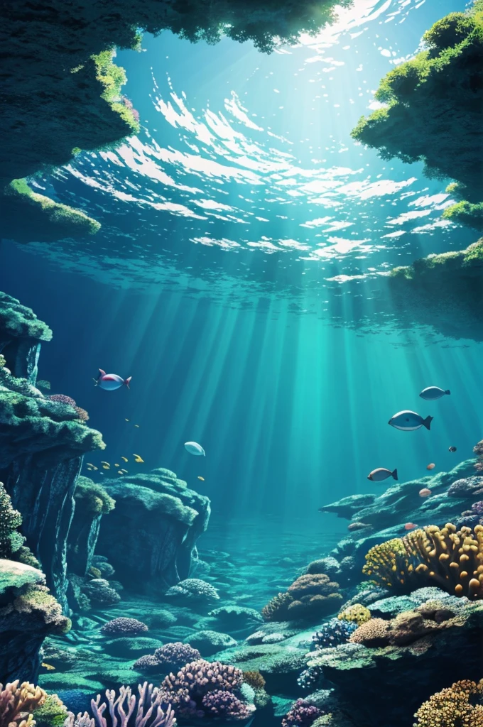 Underwater scenery, high quality, anime style