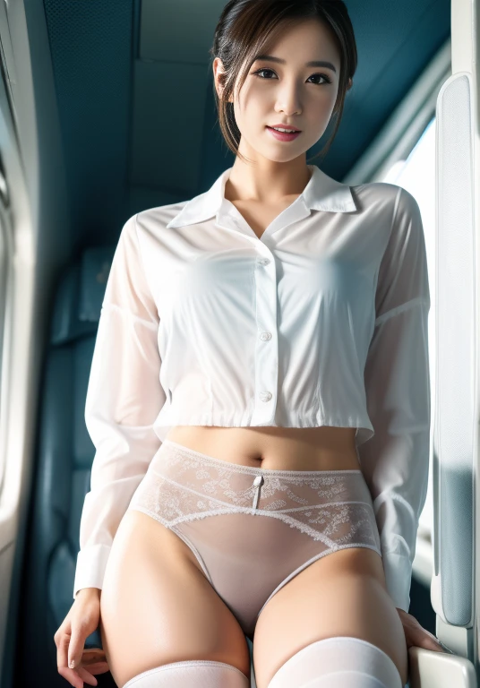 (masterpiece:1.3), (Highest quality:1.3), 8k, 超High resolution, 複雑なdetailedな, 非常にdetailedな, detailedな背景, Depth of written boundary, 超High resolution, RAW Photos, Sharp focus, perspective, (8k, Highest quality, masterpiece: 1.2), (Realistic, Realistic: 1.5), Beautiful Japanese woman, 25 years old, (((Thin thighs))), detailed: (非常にdetailedな: 1.3), (((stewardess costume))), (High resolution: 1.1), (((Airplane Passenger Passenger Passenger))), ((From below:1.45)), ahegao, ((Perfect beauty)), ((See-through lace underwear)), ((Camel Toe)), (((Hairstyle is a chignon))), ((((Leg spread)))), Watery eyes, (((Hair is up))), Wet tongue、