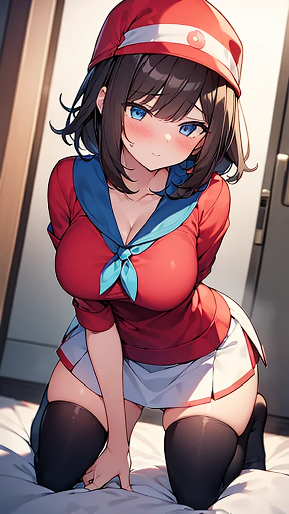 ((Girl having intense vaginal sex with man:1.3)), Anime One Girl, 22 years old, Pokemon Haruka,((May Pokemon :1.3)), red bandana, mature, Brown Hair, short hair, Blue eyes, Big Breasts, Chest cleavage, Red Shirt,super short white skirt,spats, Bounce, Thighs, indoor, 32K,Super detailed,Ultra-detailed, The perfect Mei, Red clothes,Navy blue leggings under a short white skirt, Mei's outfit, socks,  whole body, Lovey-dovey vaginal sex, {{A Pokemon trainer sees May passing by and has Metamon transform into an adult May and engage in intense vaginal sex with her.}}, Vaginal sex with Haruka cosplay, Vaginal sex to be fucked by a man, Intense piston movement between a man&#39;s legs, NSFW